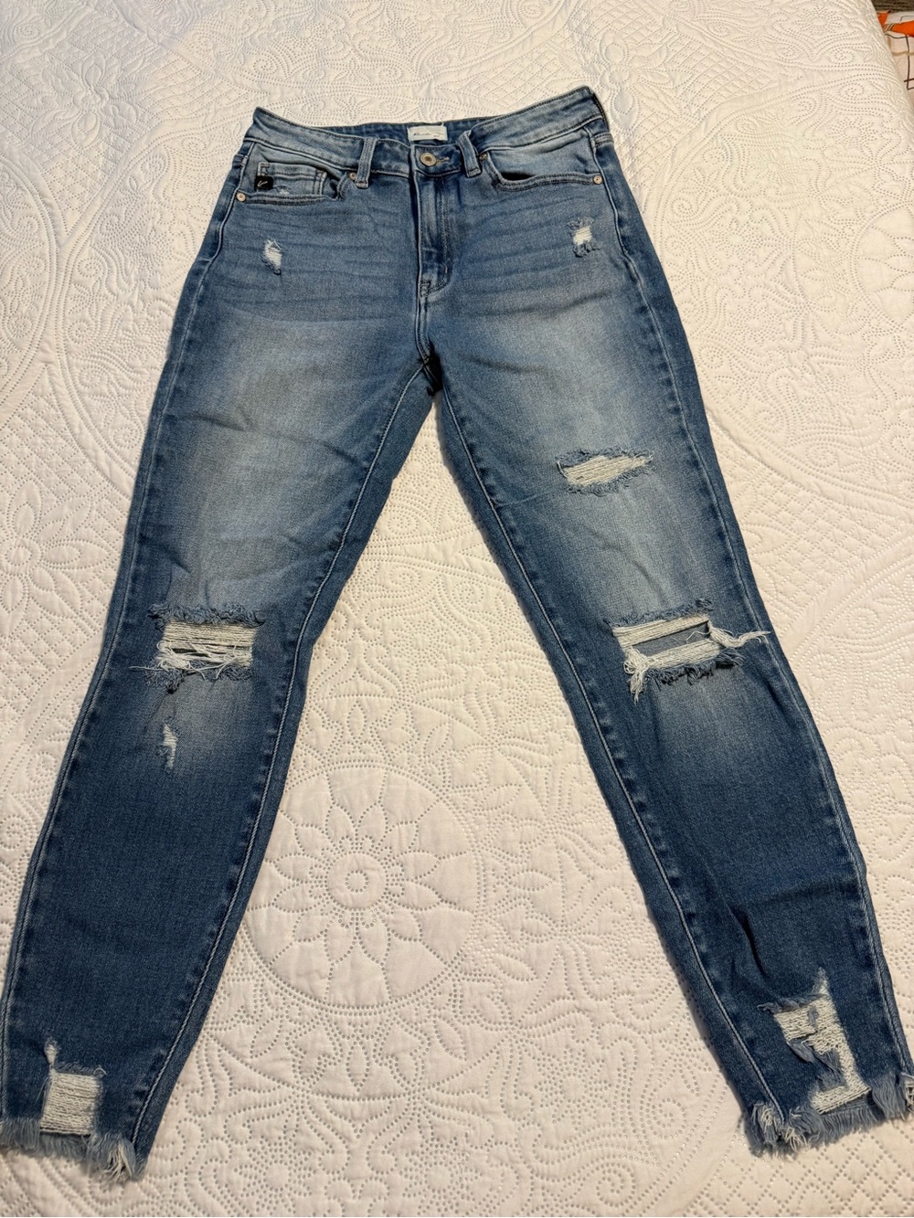 KanCan Women's Distressed Skinny Jeans in Medium Blue Wash